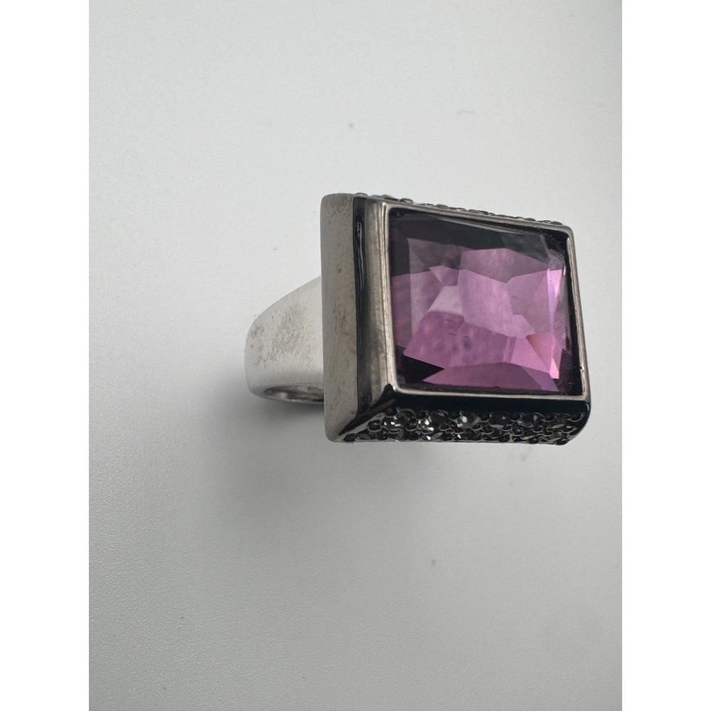 Lia Sophia Ring In The Mix Purple Glass Hematite Stone Cocktail Statement Size 9 - Picture 7 of 11